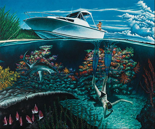 danger in paradise oil on canvas