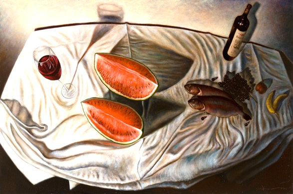 still life with fish and melon image
